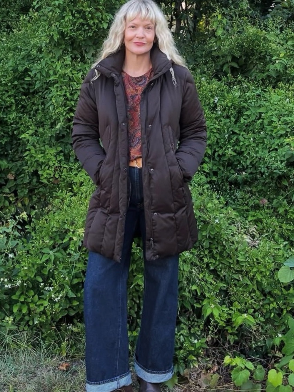 Calvin Klein Dark Brown Quilted Long Puffer Coat